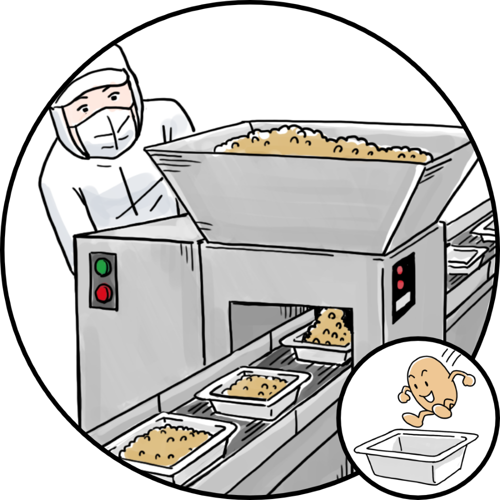 大豆を容器に入れているところ