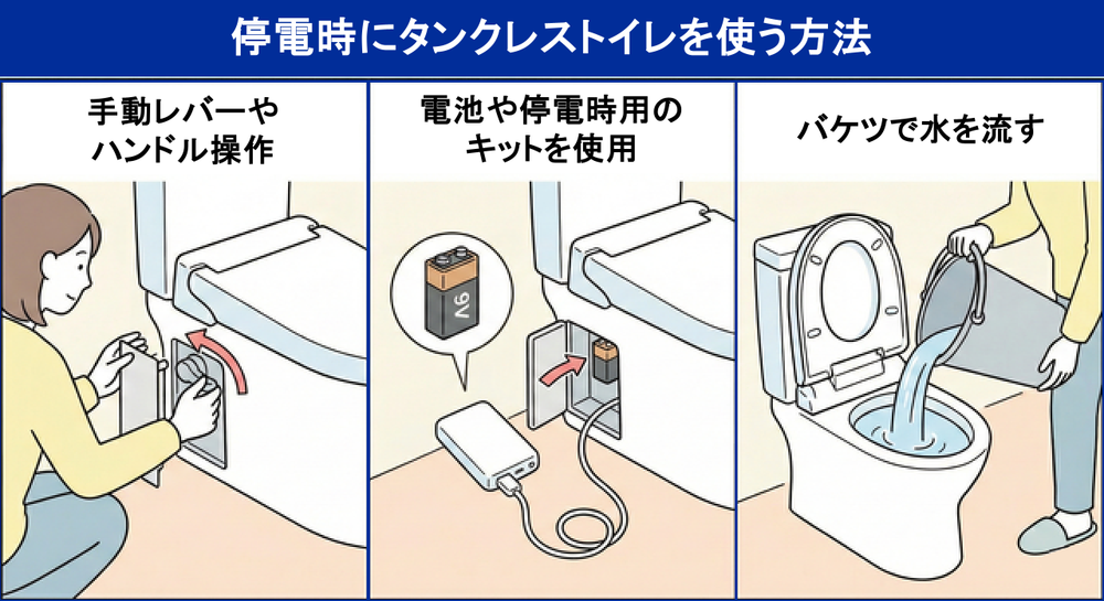 停電時にタンクレストイレを使用する方法