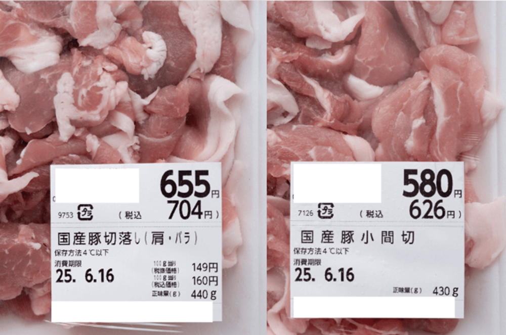 豚肉の切り落としと小間切れ