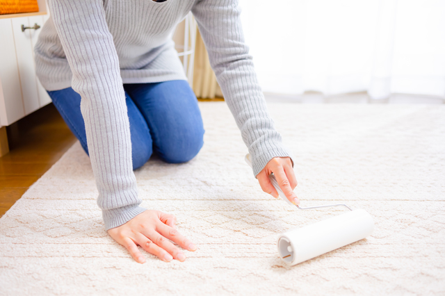 粘着クリーナーをかける女性