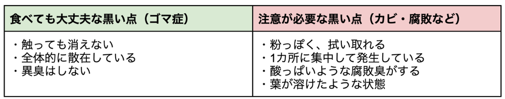 ゴマ症とカビ・腐敗との比較