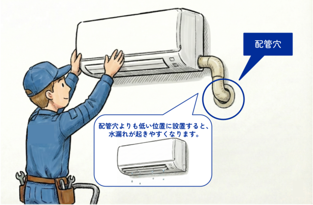配管穴よりも高い位置