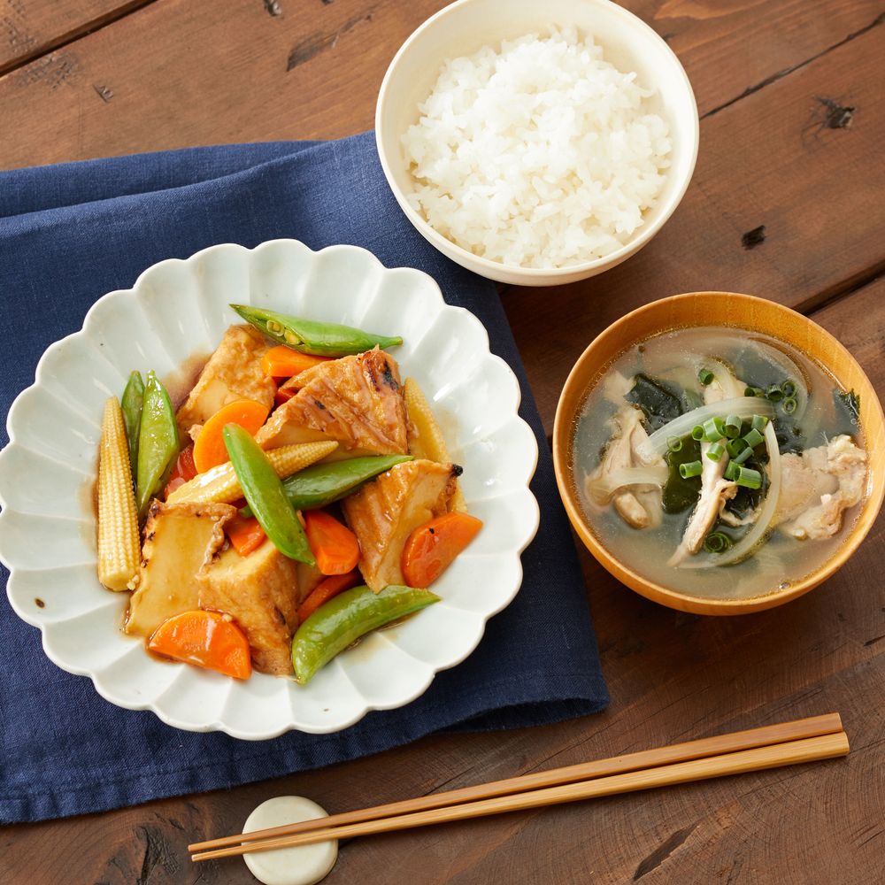 夏の一汁一菜献立レシピ(5)】水曜日「厚揚げとスナップエンドウの炒め